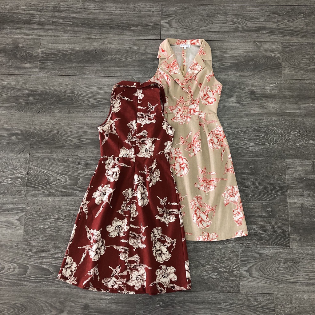 Đầm WARE HOUSE cổ vest hoa 3 nút 2M
