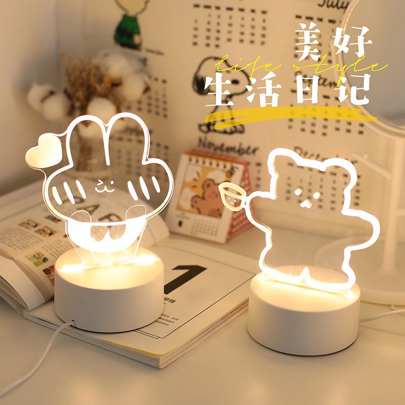 Đèn Led Ngủ 3D Bàn Gấu Trong Suốt Cute Phong Cách Dễ Thương - Trang Trí Phòng Ngủ DLN20