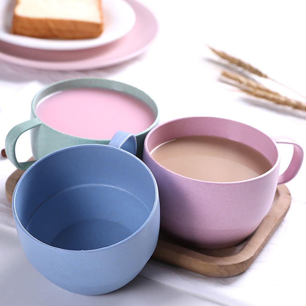 Cốc Uống Cà Phê Thân Thiện Với Môi Trường Bằng Rơm Lúa Mì Đế Phẳng Gọn Nhẹ Chống Rơi Có