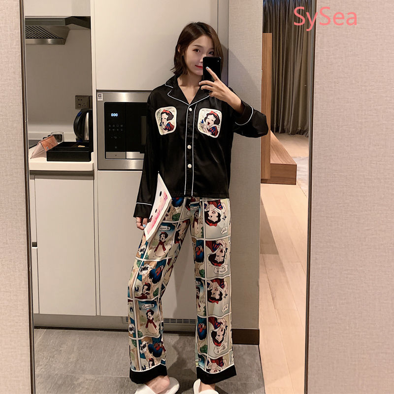 Bộ Đồ Ngủ Dài Tay Dáng Rộng In Hoạt Hình Bạch Tuyết Dễ Thương Cho Nữ