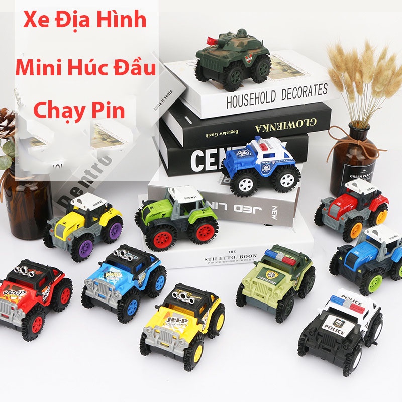 Xe Ô Tô Địa Hình Mini Chiến Đấu Tự Húc Đầu Chạy Bằng Pin