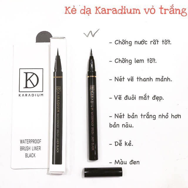 Bút dạ kẻ mắt nước Karadium Hàn Quốc chính hãng vỏ nâu và vỏ trắng.