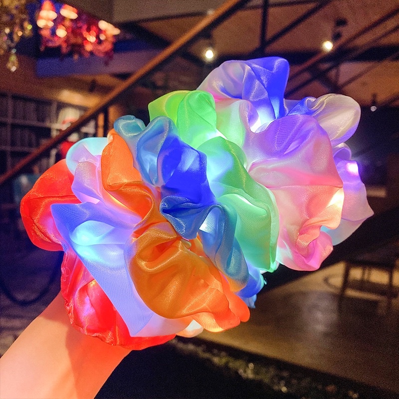 Dây buộc tóc vải Scrunchies dễ thương có đèn LED 3 chế độ sáng nhấp nháy nhiều màu sắc