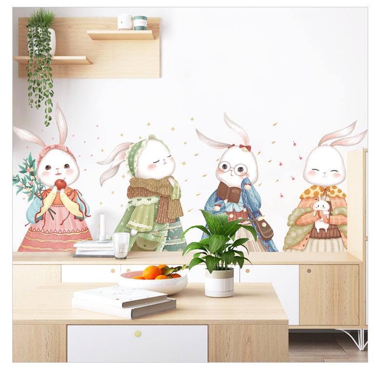 Decal dán tường 4 BẠN THỎ XINH  - Trang trí phòng bé