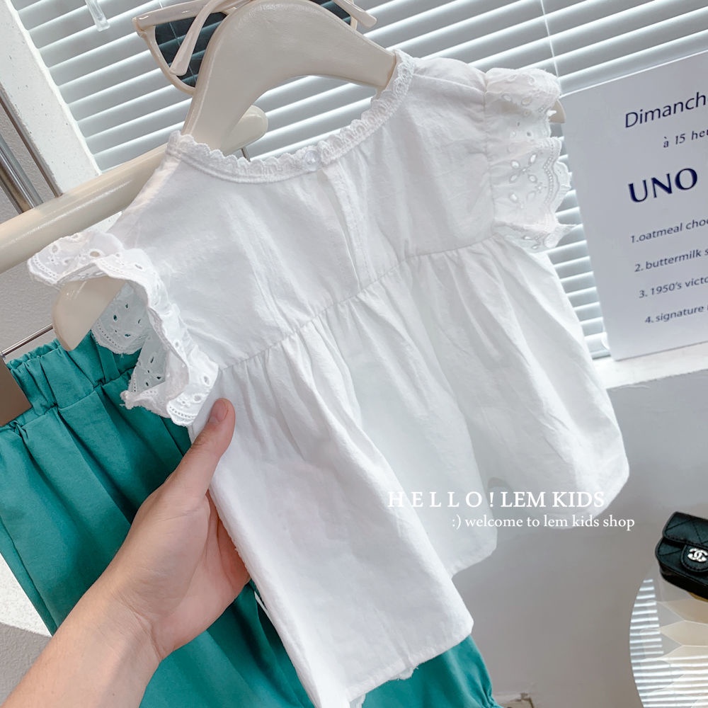 Set Áo Ren Sát Nách Và Quần Dài Phong Cách Hàn Quốc Cho Bé Gái