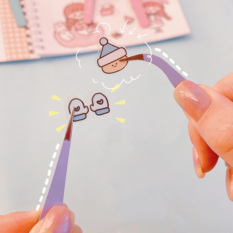 Nhíp gắp sticker đầu cong màu pastel tiện dụng, Nhíp gắp hình dán hỗ trợ trang trí sổ tay bullet journal