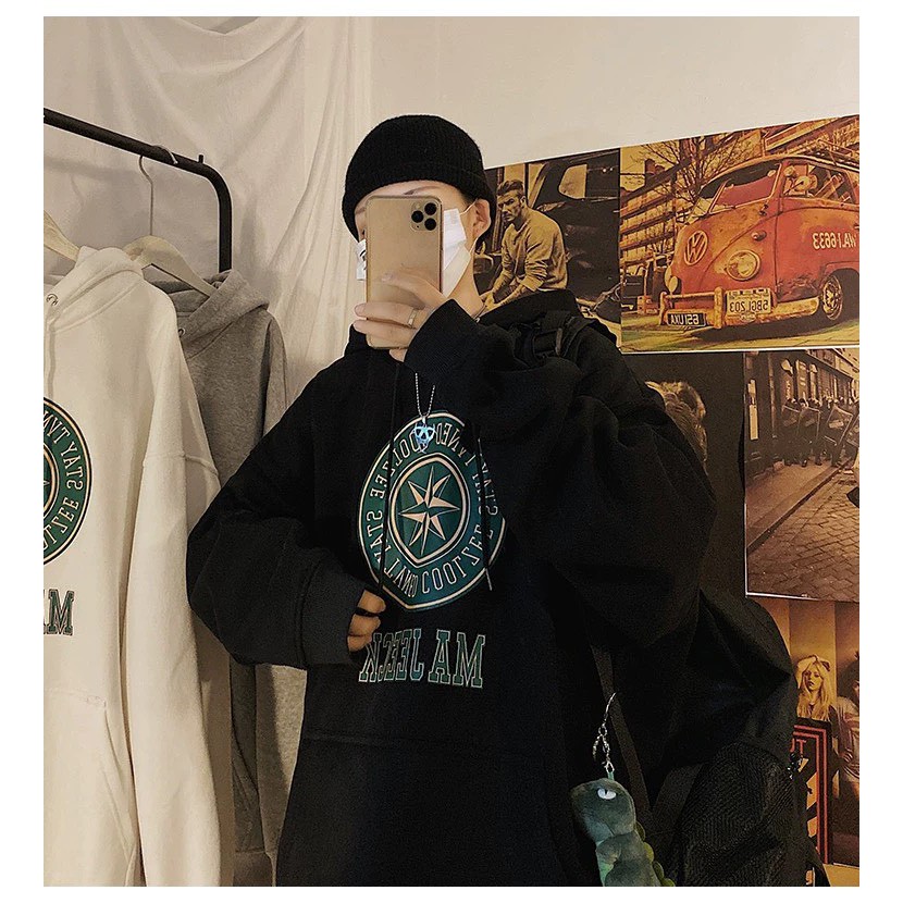 Áo hoodie 2 màu form rộng in hình tròn giữa ngực nam nữ mặc đều đẹp | BigBuy360 - bigbuy360.vn