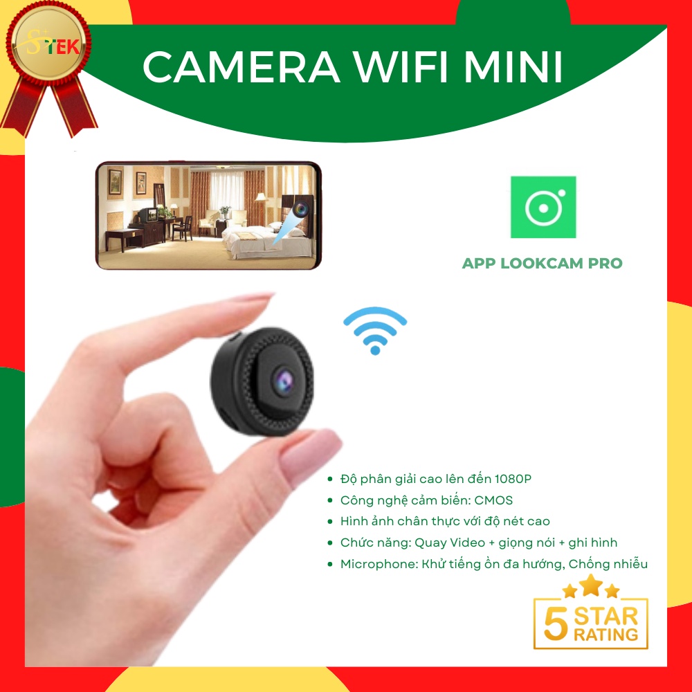 Camera Mini Wifi FullHD 1080p Xem Trực Tiếp Trên ĐT Hồng Ngoại Quay Ban Đêm, Siêu Nhỏ Không Dây App LookCam Pro
