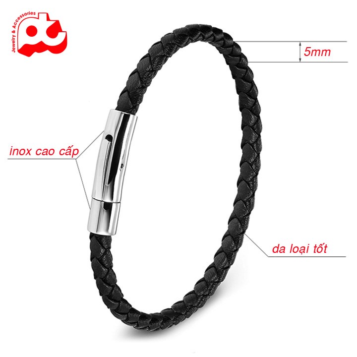 Vòng tay nam dây đen khóa inox cao cấp thời trang rẻ đẹp cao cấp cá tính soyong màu đen thép không gỉ PTLTNA26