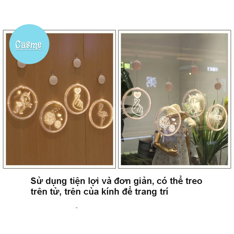 Đèn ngủ 3D, đèn LED trang trí phòng ngủ, có thể treo hoặc dán trên mặt kính và mặt gỗ, hình tròn - D003