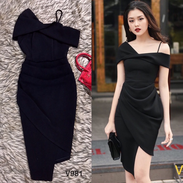 Váy body đen trễ vai
