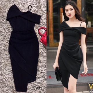 Váy body đen trễ vai
