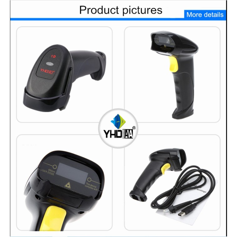 Máy quét mã vạch Barcode YHD-8200 (1100L 1D) đầu đọc mã vạch tia Laser 1D hỗ trợ kiểm soát Háng Hóa (Hàng Chính Hãng)