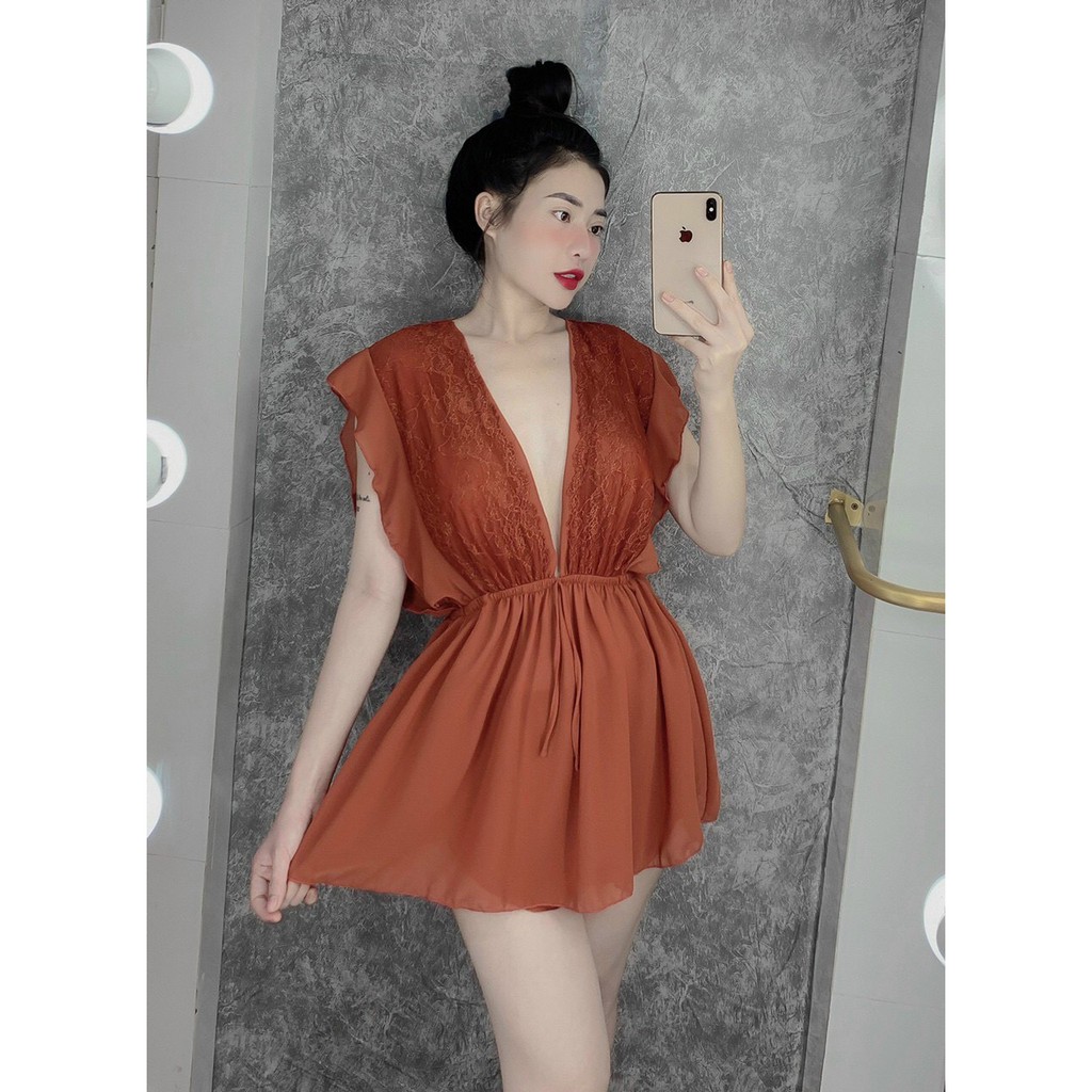 Đồ ngủ sexy / Váy ngủ hở ngực, chất liệu voan chiffon cao cấp, có mút ngực kèm quần đùi gợi cảm, freesize dưới 65kg | BigBuy360 - bigbuy360.vn