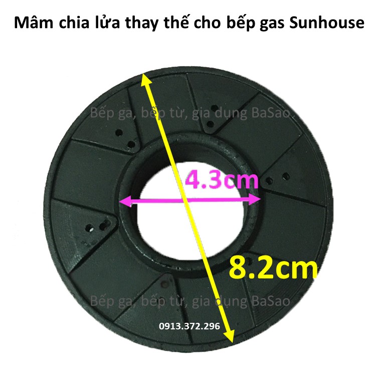 Mâm Chia Lửa  Thay Thế Cho Bếp Gas Sunhouse Đường Kính Trong 43mm, Đường Kính Ngoài 82mm