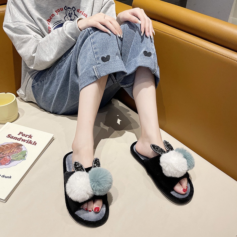 Dép bông đế bằng phối màu thời trang Hàn Quốc cho nữ
