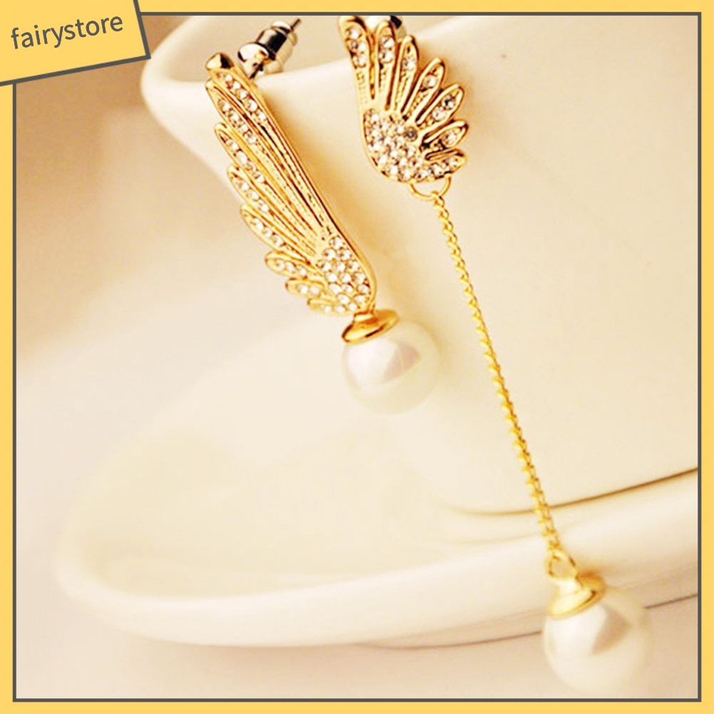 Bông Tai Hình Đôi Cánh Đính Đá Và Ngọc Trai Nhân Tạo Thời Trang