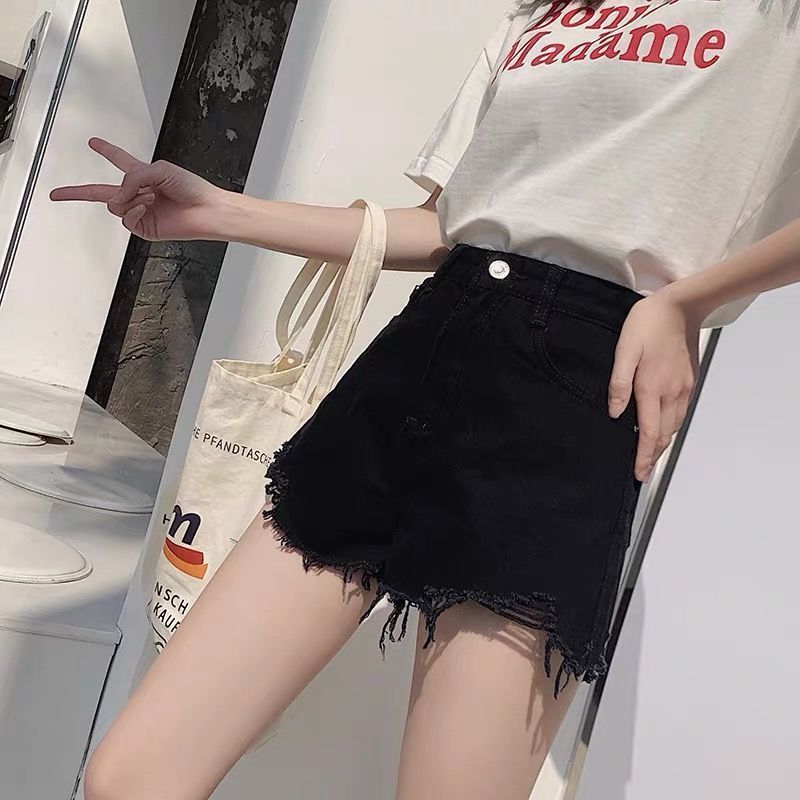 Quần ngắn denim lưng cao thiết kế ống rộng thời trang mùa hè 2021 dành cho nữ