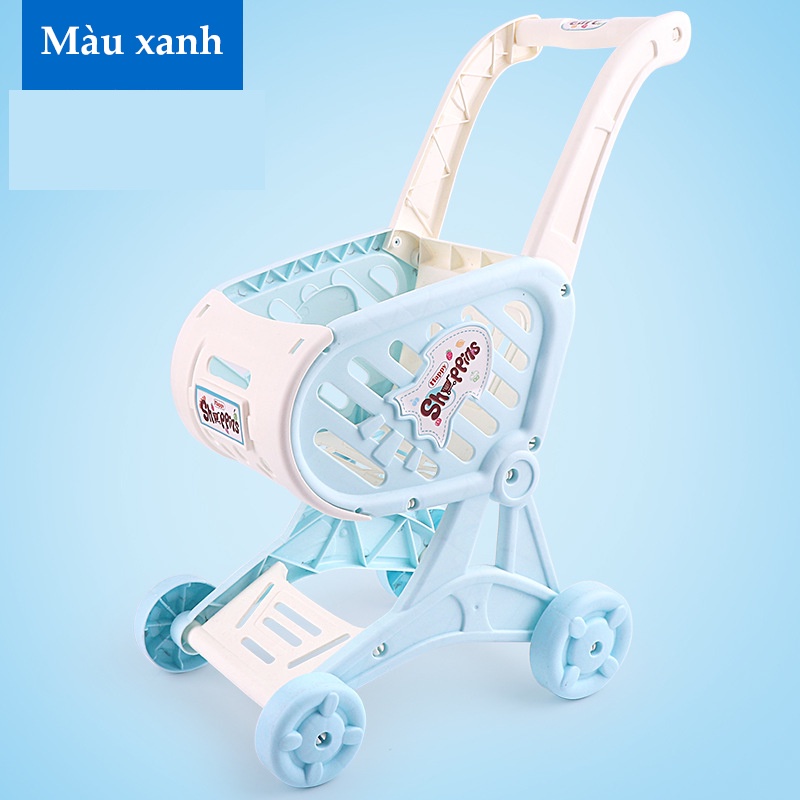 Xe Đẩy Đồ Chơi Cho Bé Xe Đẩy Siêu Thị Mô Hình Cho Bé Chở Trái Cây Có Giỏ Đựng Đồ Tiện Lợi