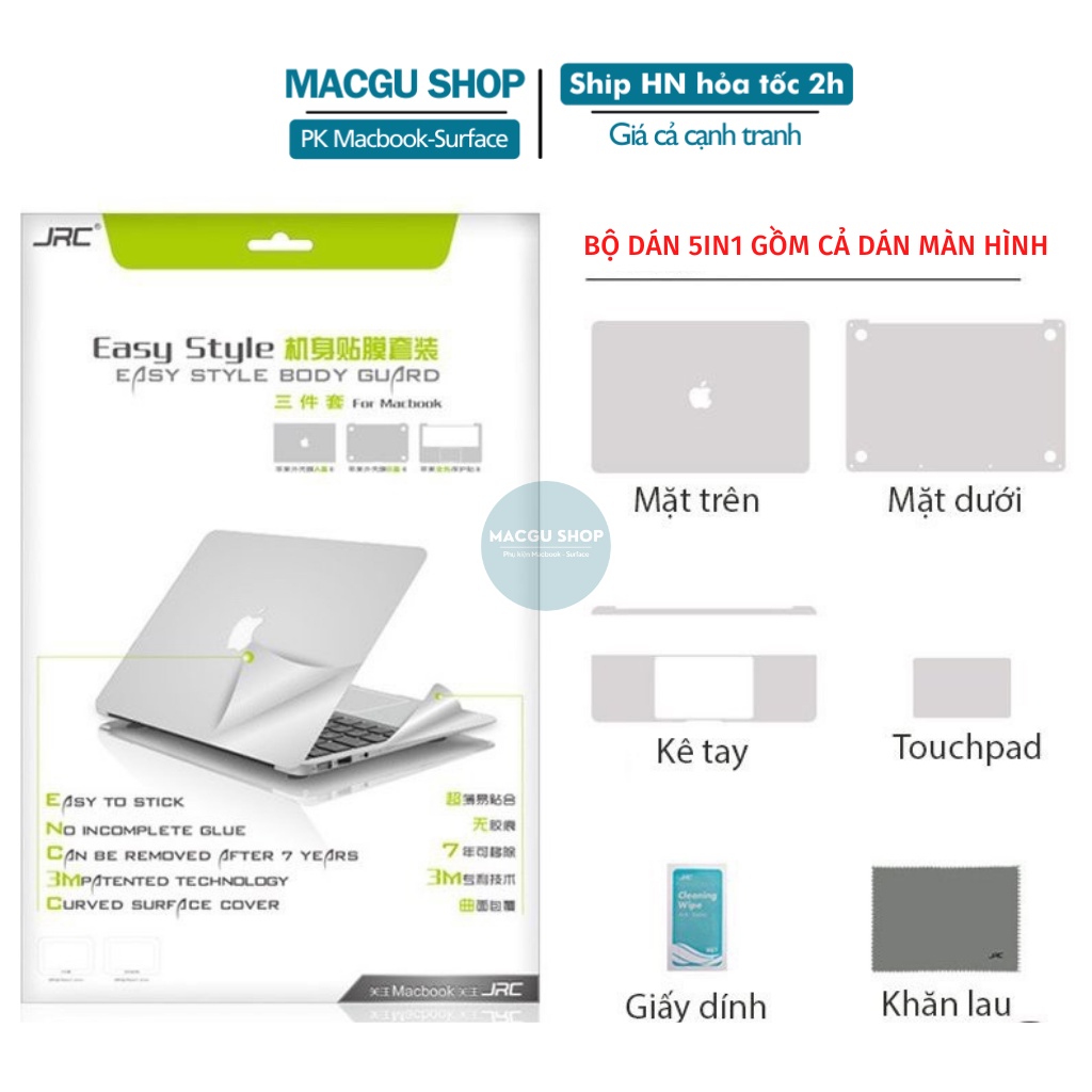 BỘ DÁN MACBOOK 5IN1 JRC-độ bền cao, chống xước tốt