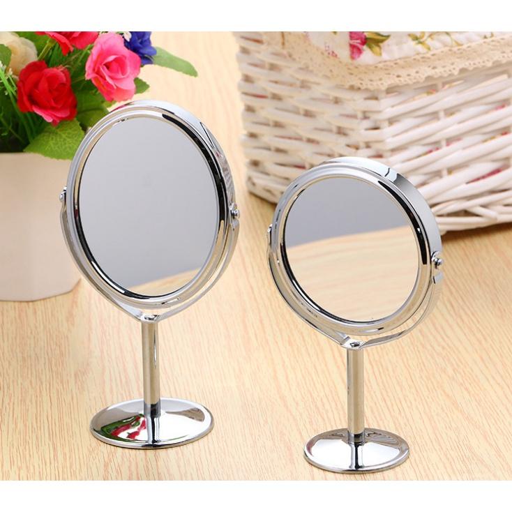 Gương Trang Điểm Để Bàn Với 2 Mặt Inox Phóng Đại Cực Rõ Đế Tròn Xoay 3060 Độ Gương Cao Cấp Loại Xịn VC