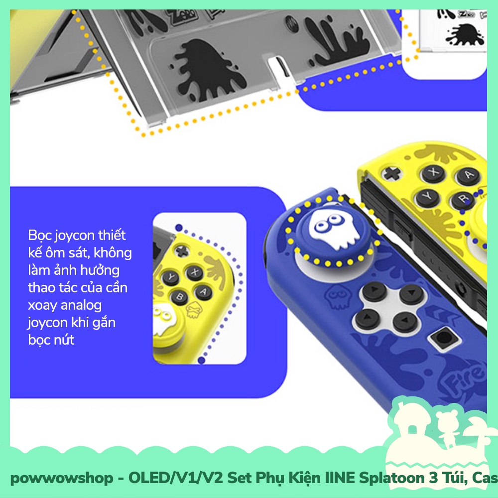 [Sẵn VN - Hỏa Tốc] Oled/V1/V2 Set Phụ Kiện IINE Túi, Hộp Băng, Case Ốp, Bọc Nút Cho Máy Game Nintendo Switch Splatoon 3