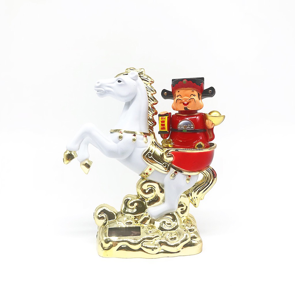 Bộ tượng chú tiểu thần tài cưỡi ngựa gật đầu sử dụng bằng năng lượng mặt trời phong thủy tài lộc | BigBuy360 - bigbuy360.vn