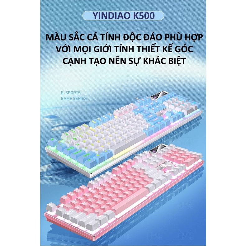 Bàn Phím Giả Cơ YINDIAO K500 Đèn Led 7 Màu Dành Cho Game Thủ + KM TẤM LÓT CHUỘT