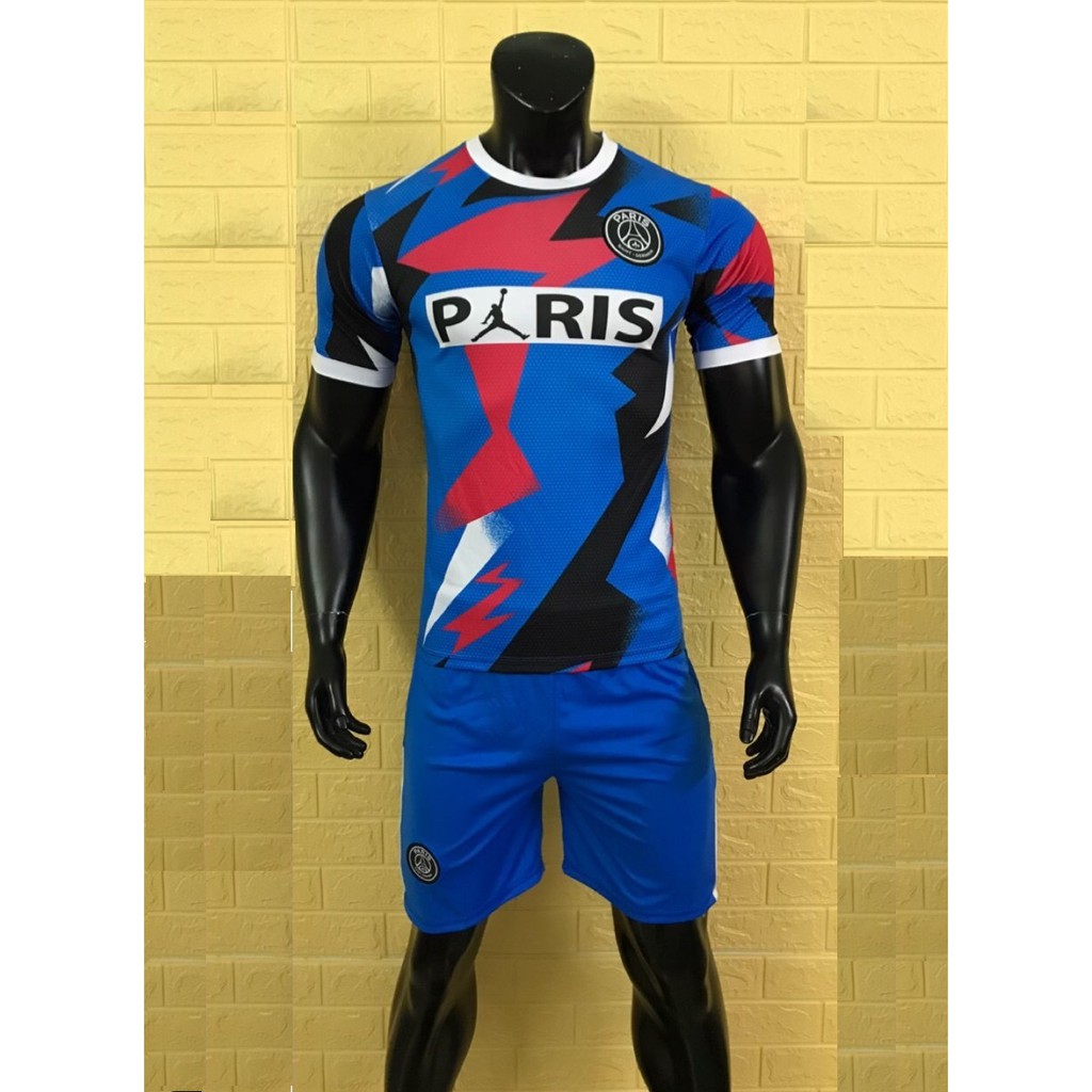 Bộ quần áo bóng đá PSG Jordan chế xanh da đẹp