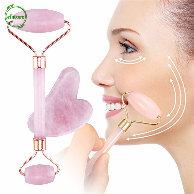 Dụng cụ massage mặt thon gọn làm bằng đá ngọc bích màu hồng hình dạng bắt mắt