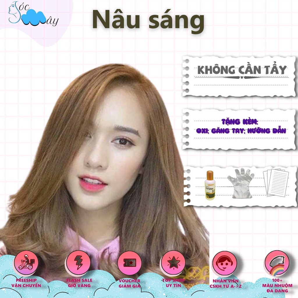 Thuốc nhuộm tóc Nâu sáng + tặng kèm trợ nhuộm