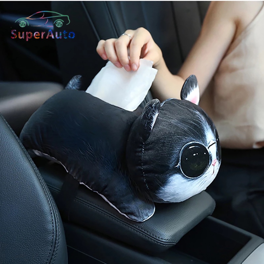 SuperAuto Hộp Đựng Khăn Giấy Hình Chó Mèo 3D Dễ Thương Cho Xe Hơi Phụ KiệN Ô Tô