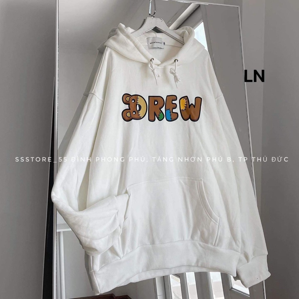 Áo hodie drew gấu mũ 2 lớp form thụng-6L0N