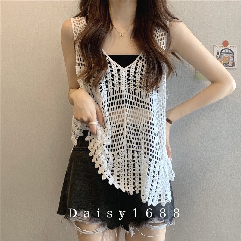 Áo Lưới Dệt Kim Khoét Lỗ phong cách retro, Daisy1688