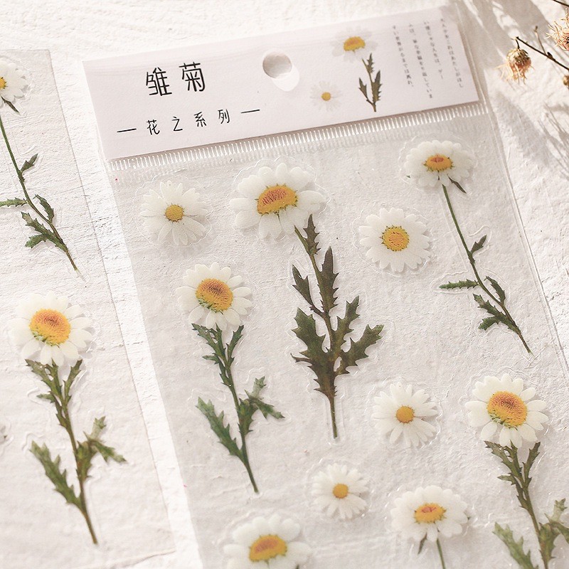 Sticker hình dán trong suốt hoa lá phong cách vintage trang trí sổ planner