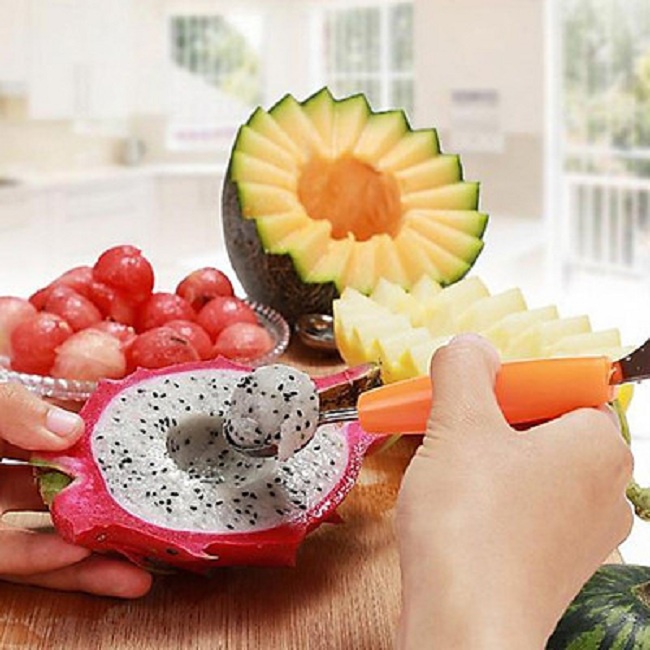 Dụng Cụ Múc Nạo Tỉa Tạo Hình Trái Cây Hoa Quả 2 Đầu Inox Tiện Lợi