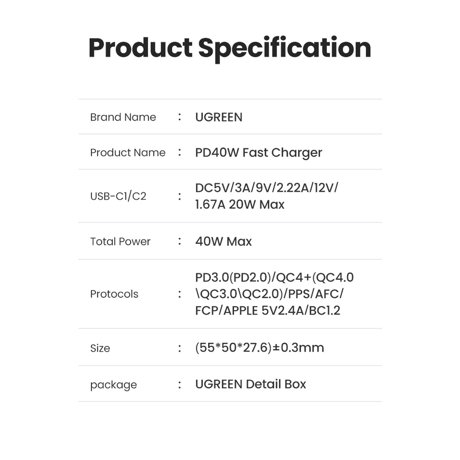 Ugreen Cốc Sạc Nhanh 40W PD Kép 20W PD USB C 4.0 3.0 Cho Điện Thoại Samsung