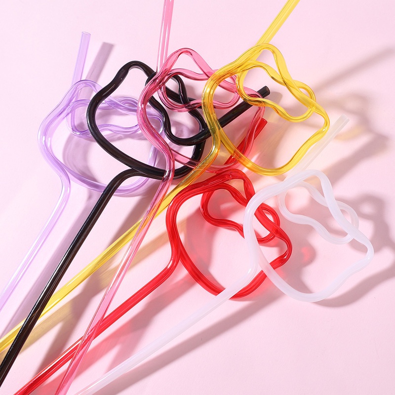 Ống Hút Nhựa Hình Đầu Mèo Dễ Thương Có Thể Tái Sử Dụng