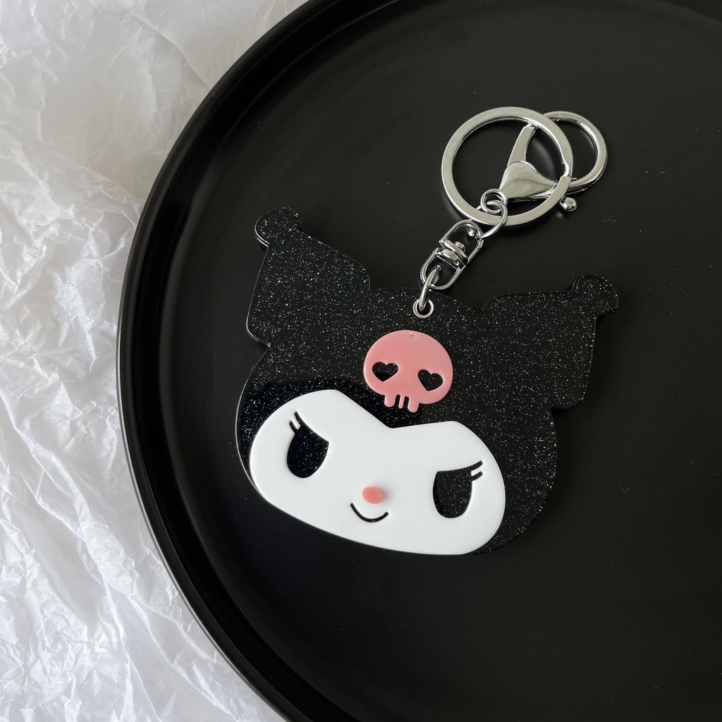 Cartoon Slider Three-dimensional Portable Mirror Girl New Cartoon Key Ring Ins Wind Melody Yugui Dog Mirror Student Portable Cute Small Round Mirror