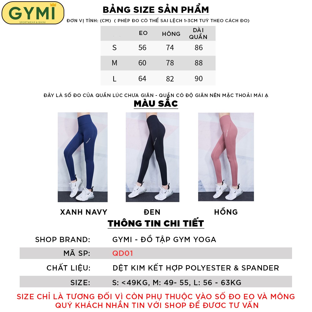 Quần tập gym yoga nữ GIMY QD01 dáng legging dài thể thao lưng cao nâng mông chất dệt kim co giãn Ami Meade