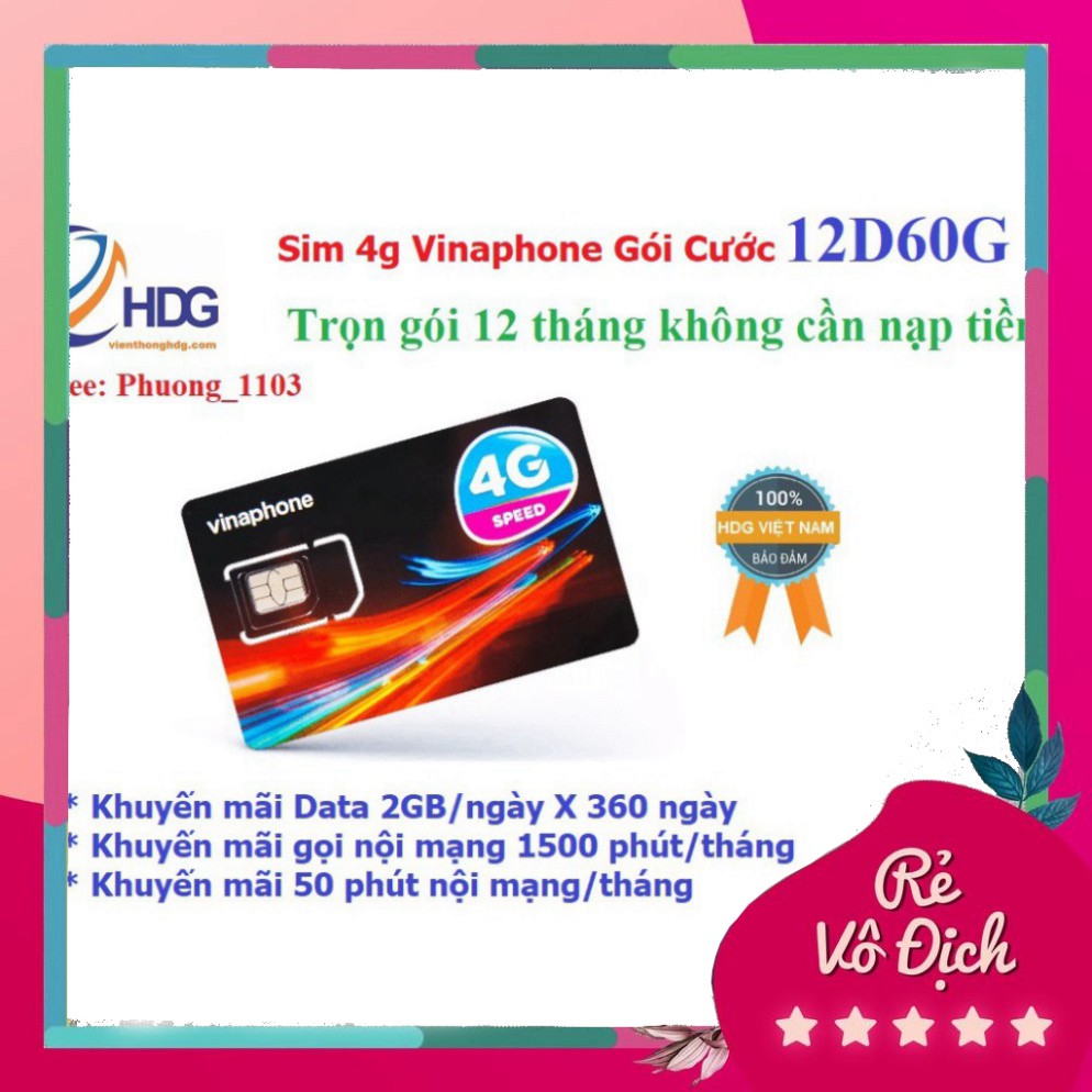 GIÁ HỦY DIỆT MIỄN PHÍ 1 NĂM – Sim 4g vinaphone gói cước Đỉnh 60 (60gb/tháng nghe gọi miễn phí) Có Video kèm test tốc độ 