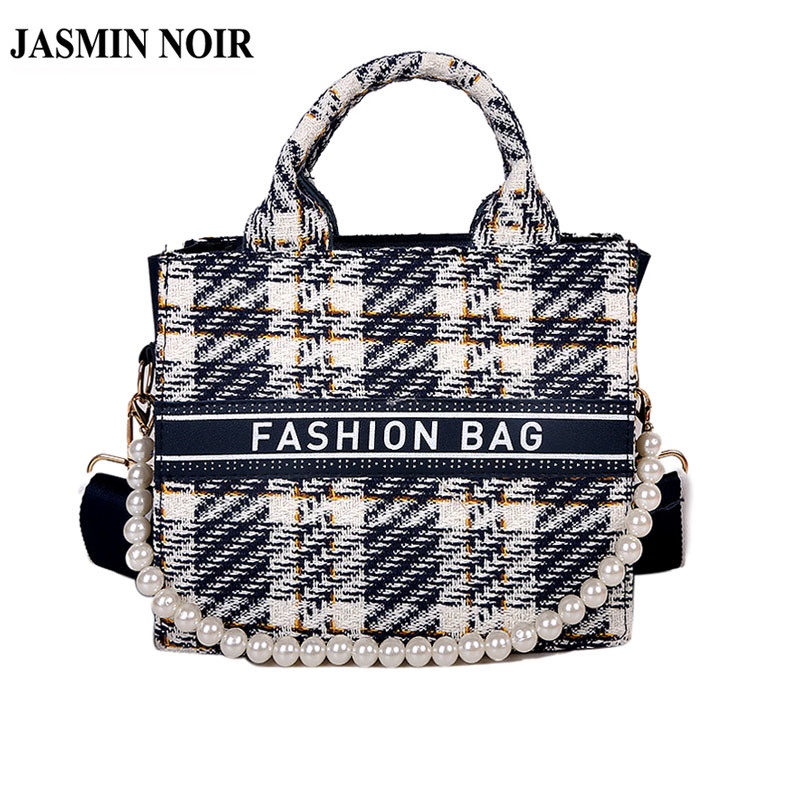 Túi xách JASMIN NOIR bằng da PU hình vuông đính ngọc trai nhân tạo thời trang cho nữ