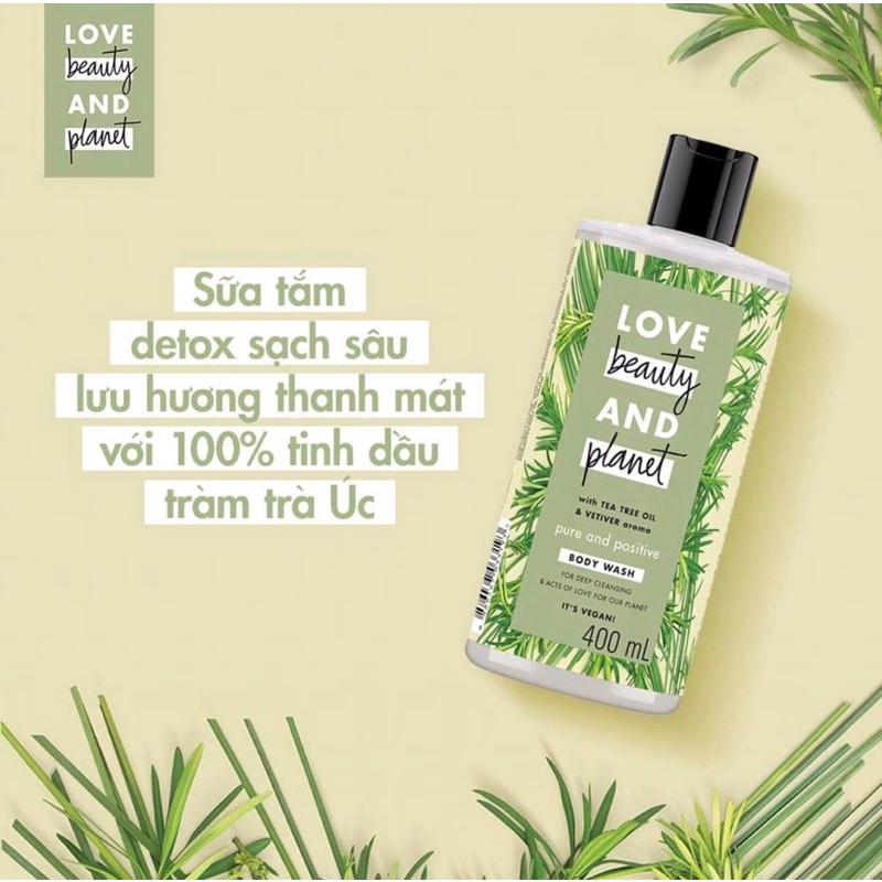 Sữa tắm Love Beauty And Planet detox sạch sâu lưu hương thanh mát với 100% tinh dầu tràm trà Úc