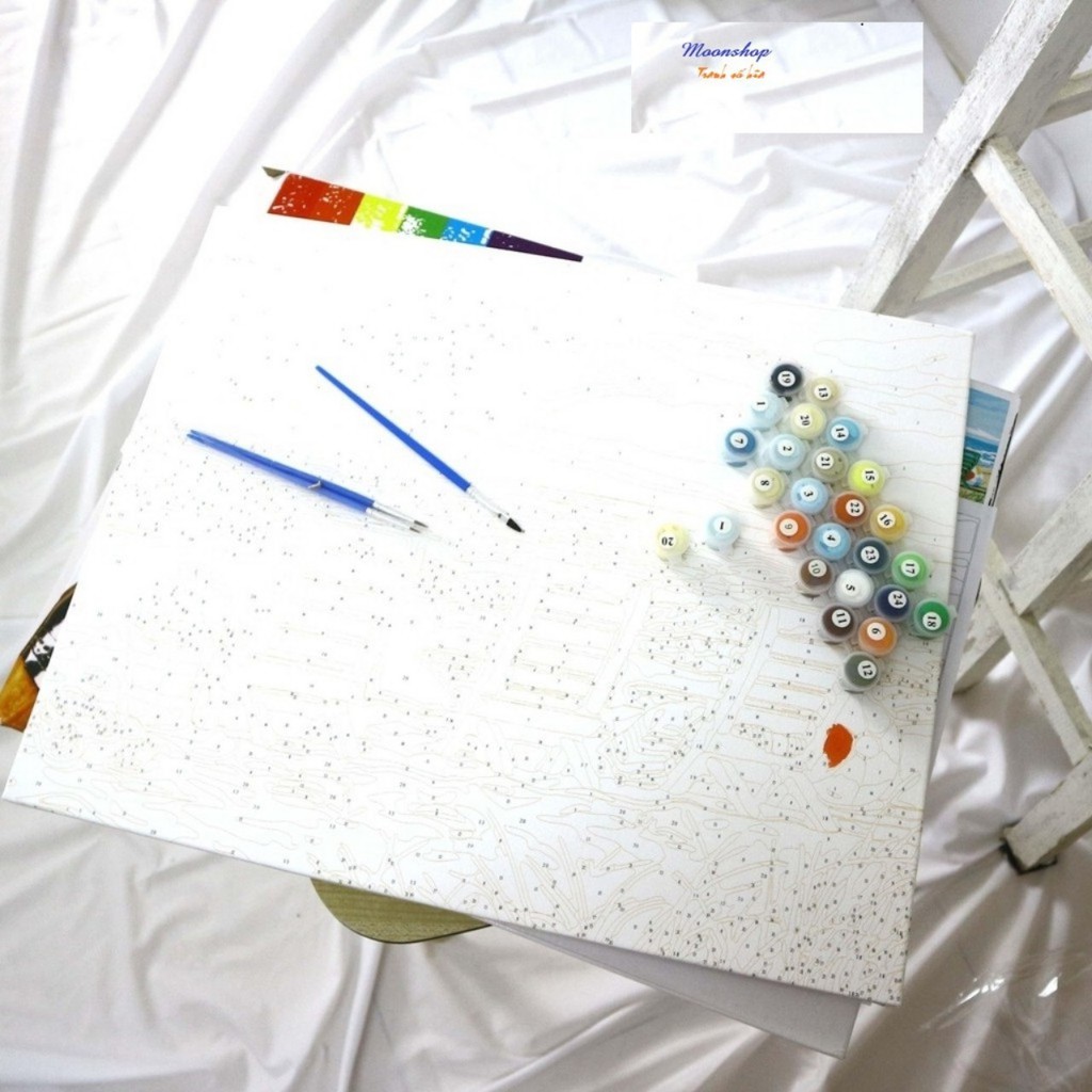 Tranh sơn dầu số hóa tự tô –TẶNG KHĂN- Tranh tô màu theo số-  đã căng sẵn khung 40 x 50 cm- Moon shop
