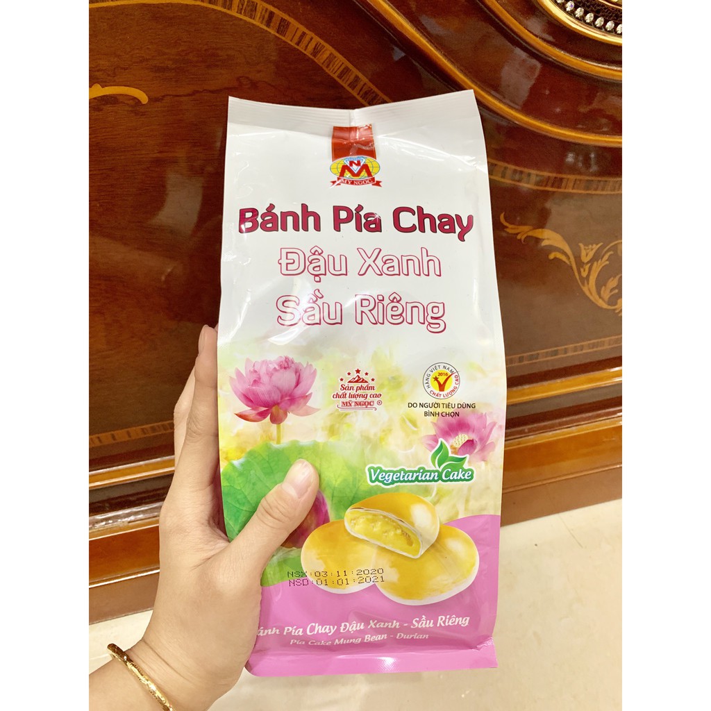 440g Bánh pía CHAY đậu xanh SẦU RIÊNG chín tự nhiên, KHÔNG CÓ trứng muối - CÓ sầu riêng tươi - mát ĐẬU XANH – bùi MỨT BÍ