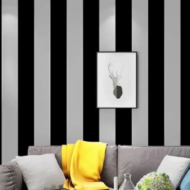 Decal giấy dán tường sọc trắng đen khổ 45cm keo sẵn