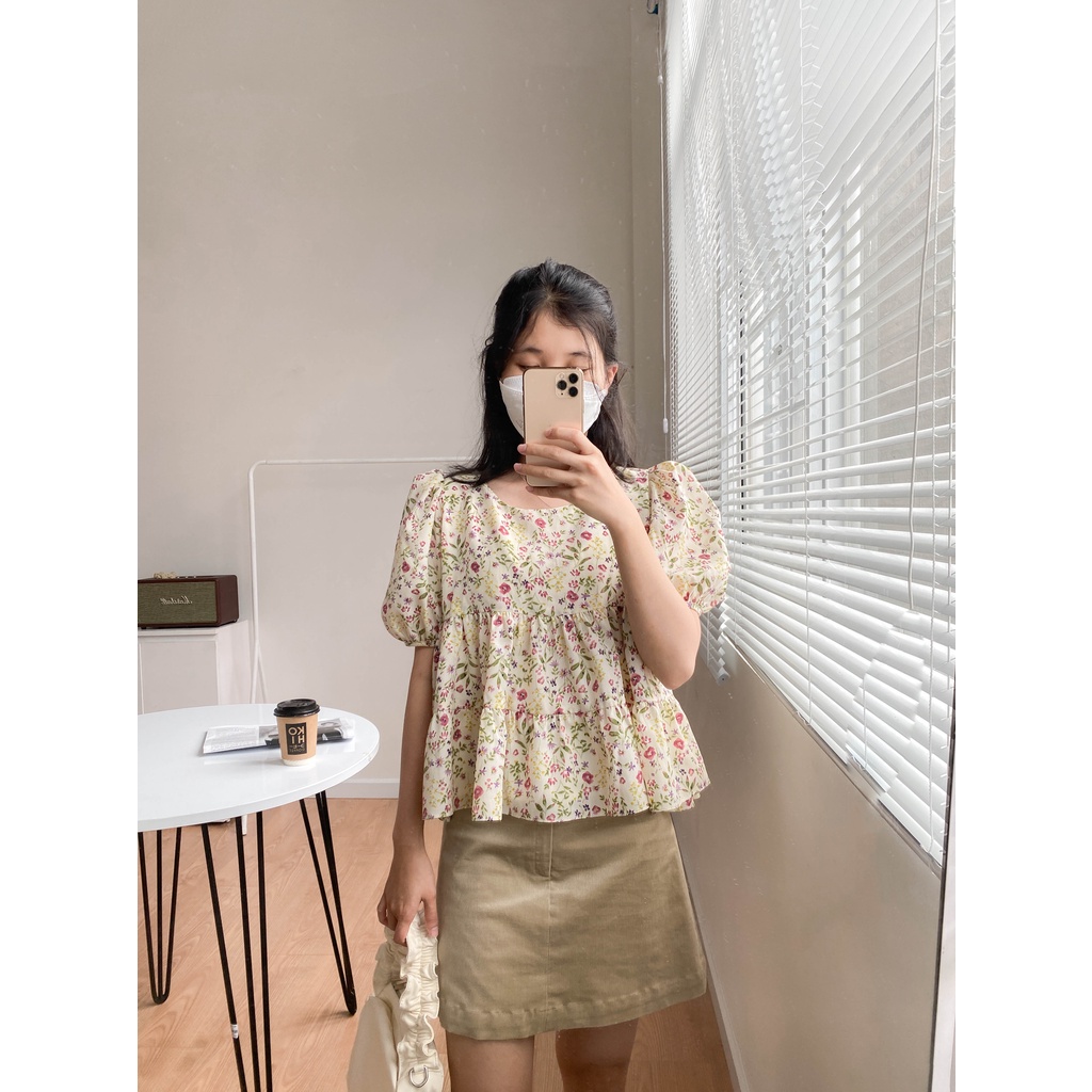 Áo babydoll tay ngắn họa tiết hoa LENCLOTHING 836300