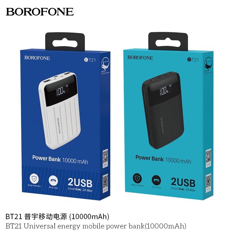 Sạc dự phòng siêu nhỏ gọn - Đèn pin - Đèn led báo % pin - Sạc đầy tự ngắt Borofone BT2110.000 mAh chính hãng