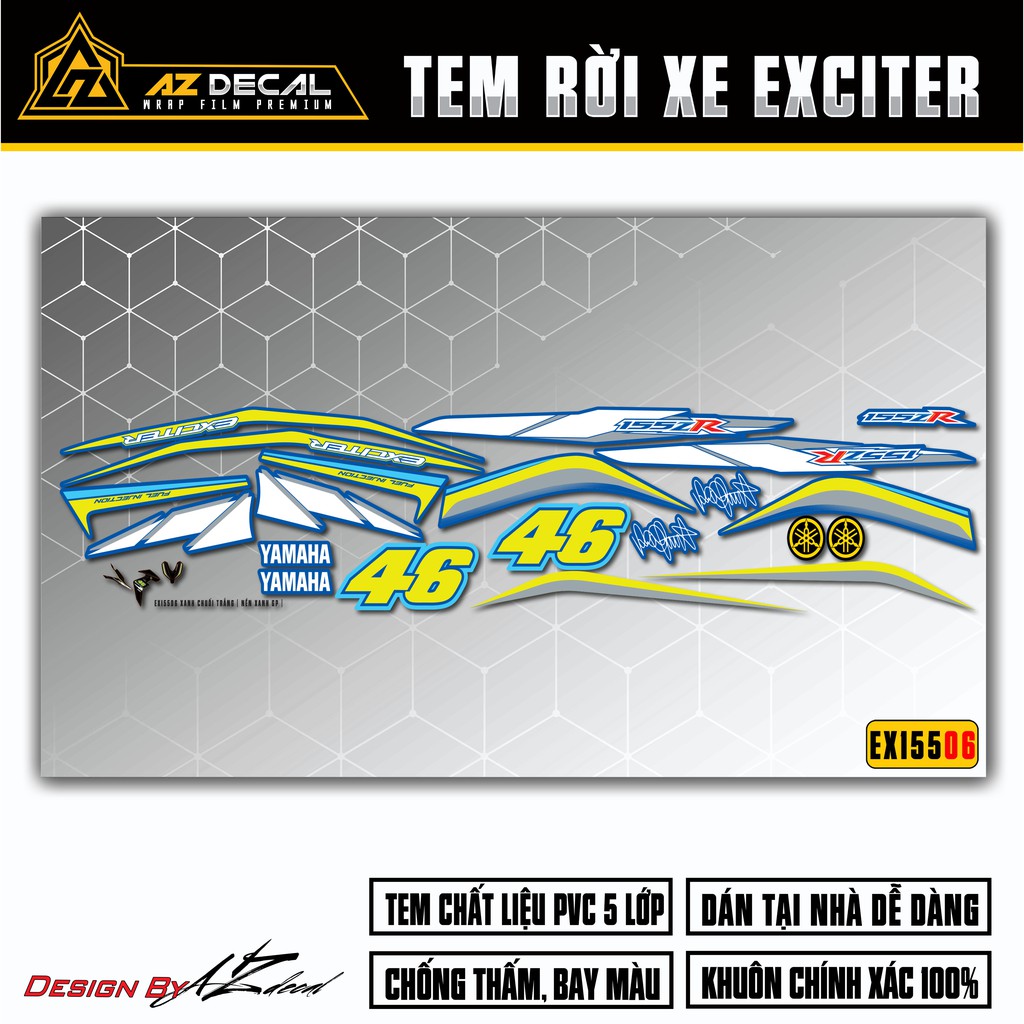 Tem Exciter 155 mẫu ZR Logo 46 | EX15506 | Chất Liệu Chống Nước, Chống Bay Màu, Cắt Sẵn Khuôn