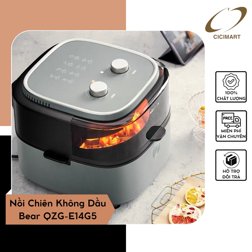 Nồi Chiên Không Dầu Tự Đảo Bear QZG-E14G5 Công Suất Lớn Dung Tích 4.5L - Hàng Nhập Khẩu Chính Hãng